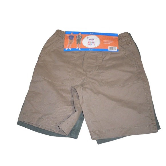 Boys 2-Pack Size 10/12 Woven Shorts Set, Green & Tan w/ Elastic Waist - Picture 4 of 10